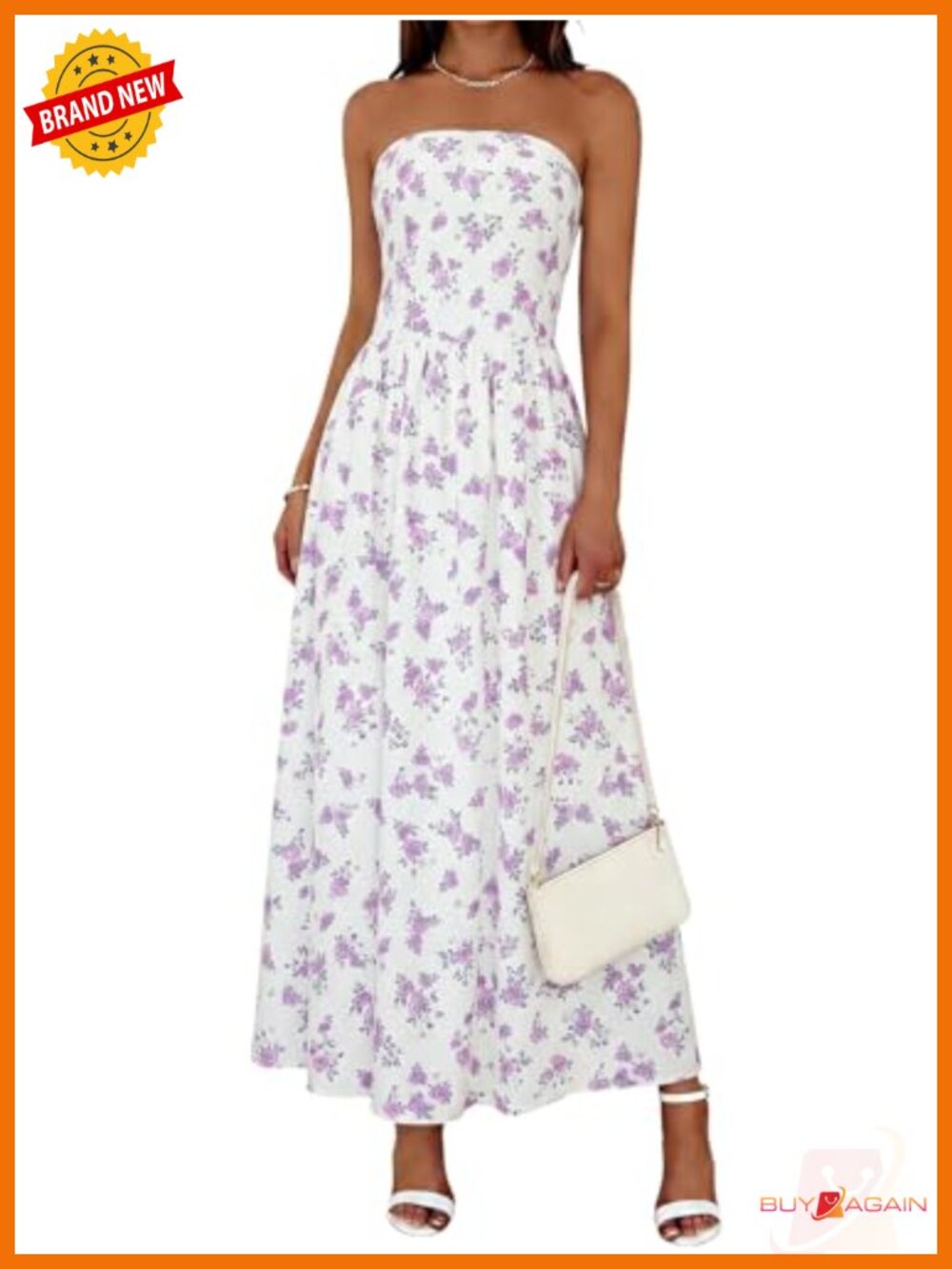 Womens Strapless Maxi Dress Polka Dot Smocked A-Line Sleeveless Summer